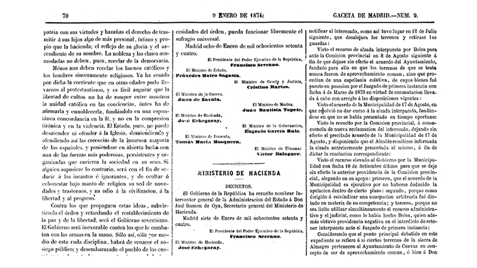 Decreto 9 de enero de 1874
